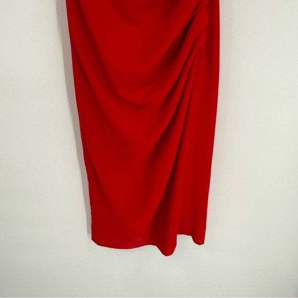 Dress The Population Martine One Shoulder Dress Size XS Red Ruched Midi Party - Picture 5 of 10